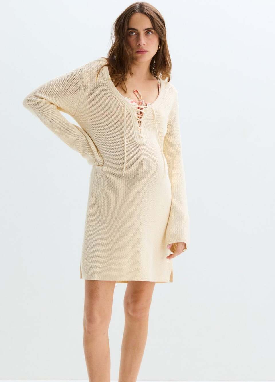Hatch Daria Getaway Light Beige Cotton Maternity Mini Sweater Dress Medium
